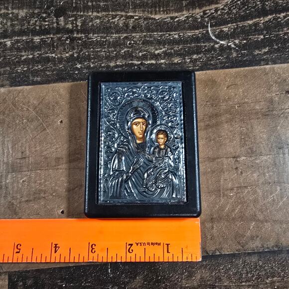 MCM Pure Silver 950 Byzantine Art Plaque - Virgin Mary - Picture 5 of 5